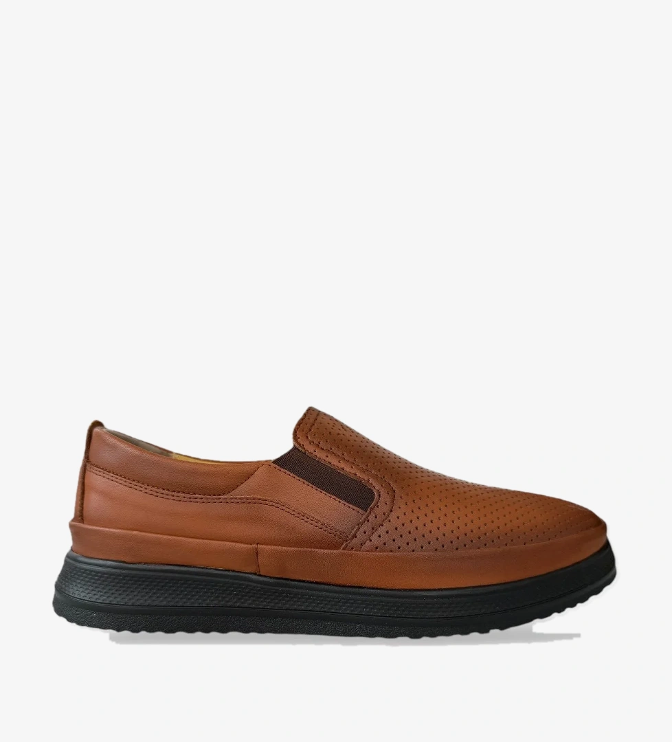 Erkek Hakiki Deri Ortopedik Yazlık El Yapımı Saraçlı Ayakkabı TABA - Görsel 1