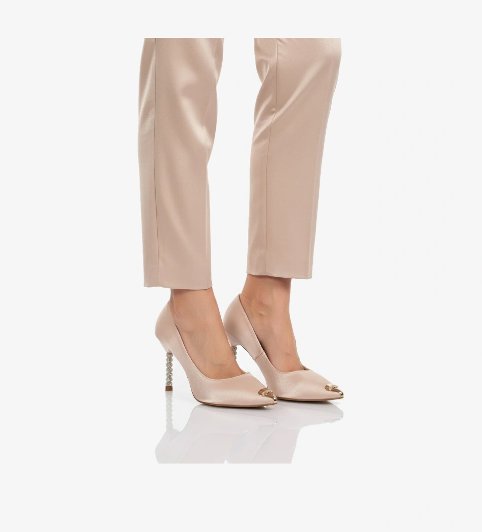 Aspor Bej Saten Kadın Topuklu Ayakkabı