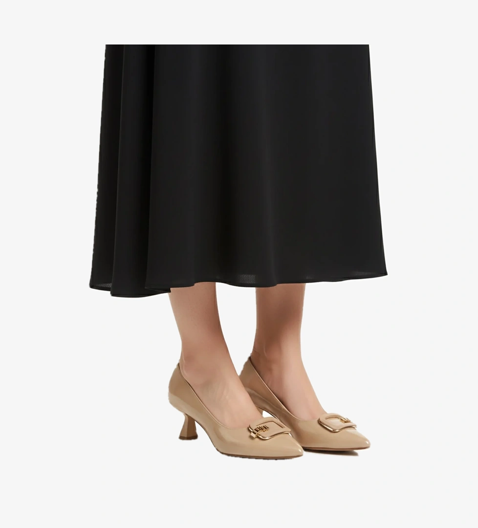 Aspor Bej Kırışık Kadın Topuklu Ayakkabı