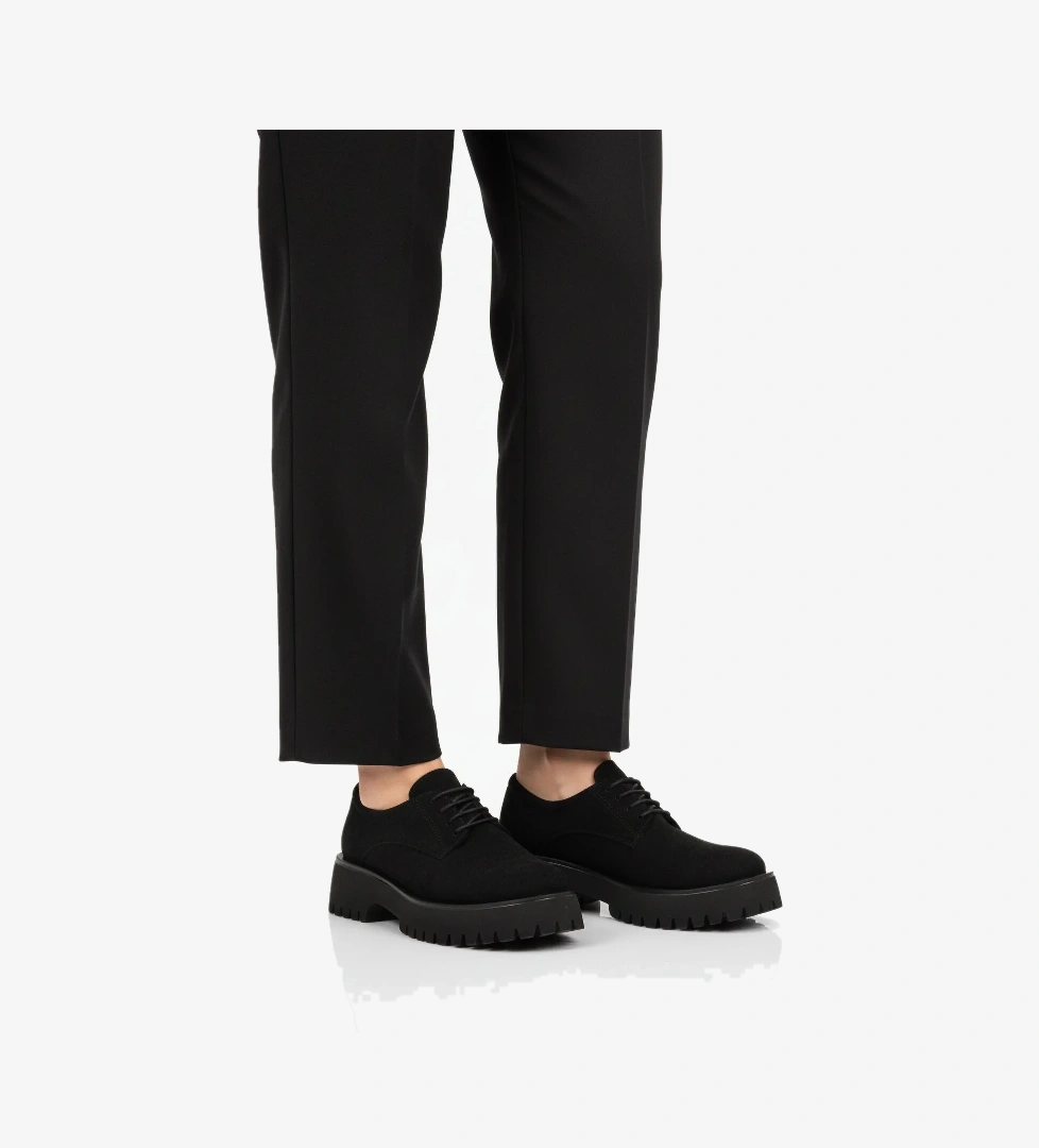 Aspor Siyah Süet Kalın Taban Kadın Casual Ayakkabı