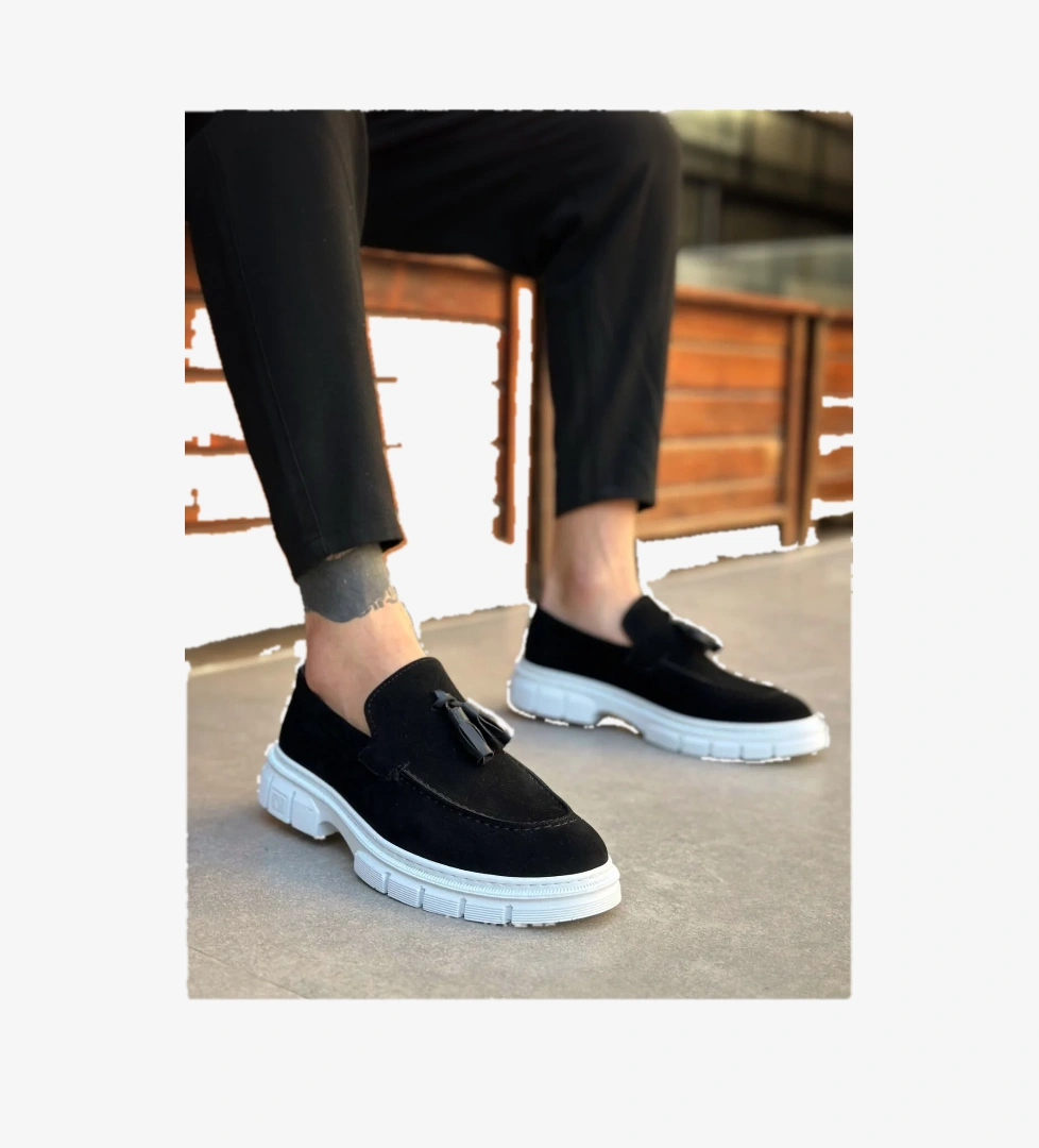 Pabucmarketi Püsküllü Erkek Casual Ayakkabı SİYAH SÜET (SİYAH TABAN) model görseli