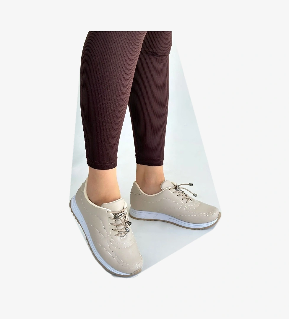 Bej Bağcıklı Kadın Spor Ayakkabı - Görsel 1