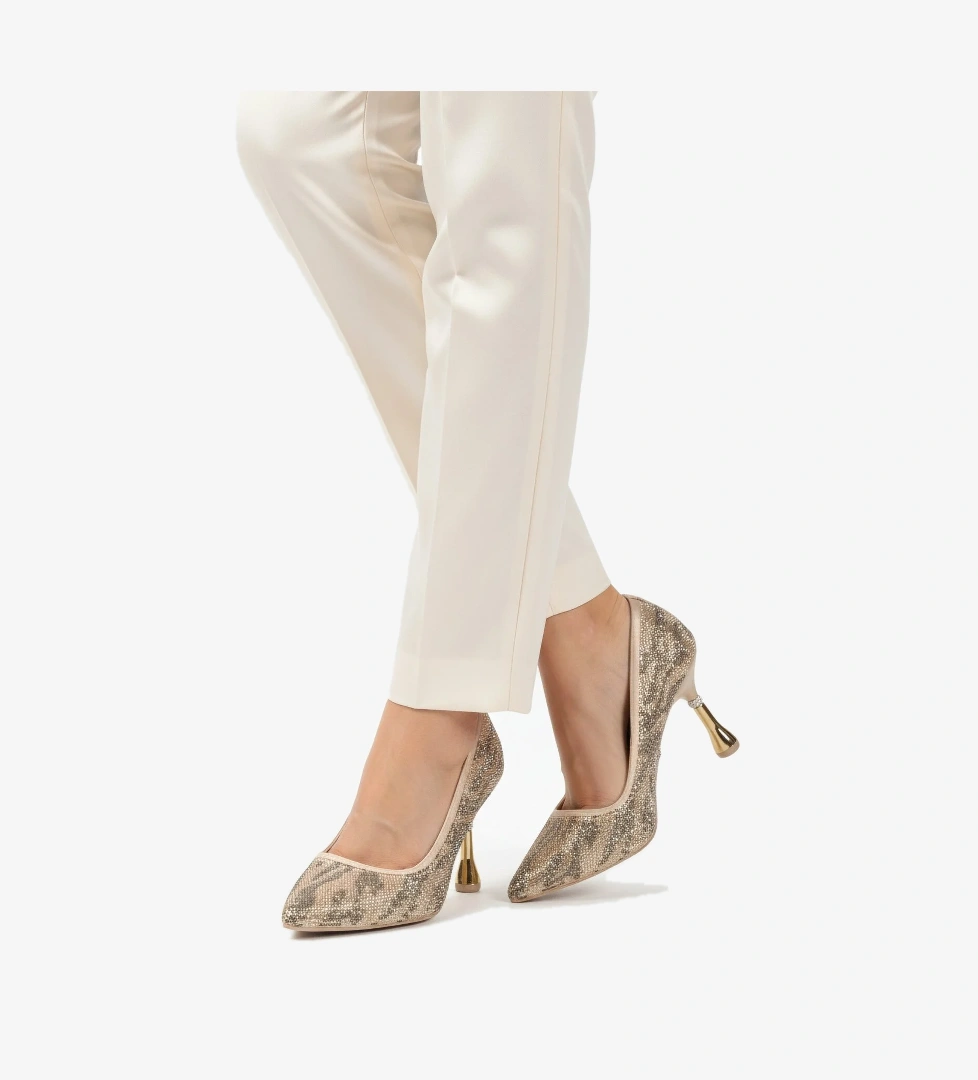 Aspor Bej Saten Taş İşlemeli Kadın Abiye Ayakkabı