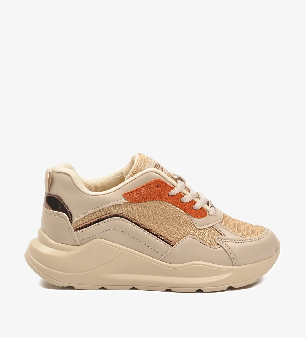 Aspor Bej Turuncu Kalın Taban Bağcıklı Kadın Spor Ayakkabı