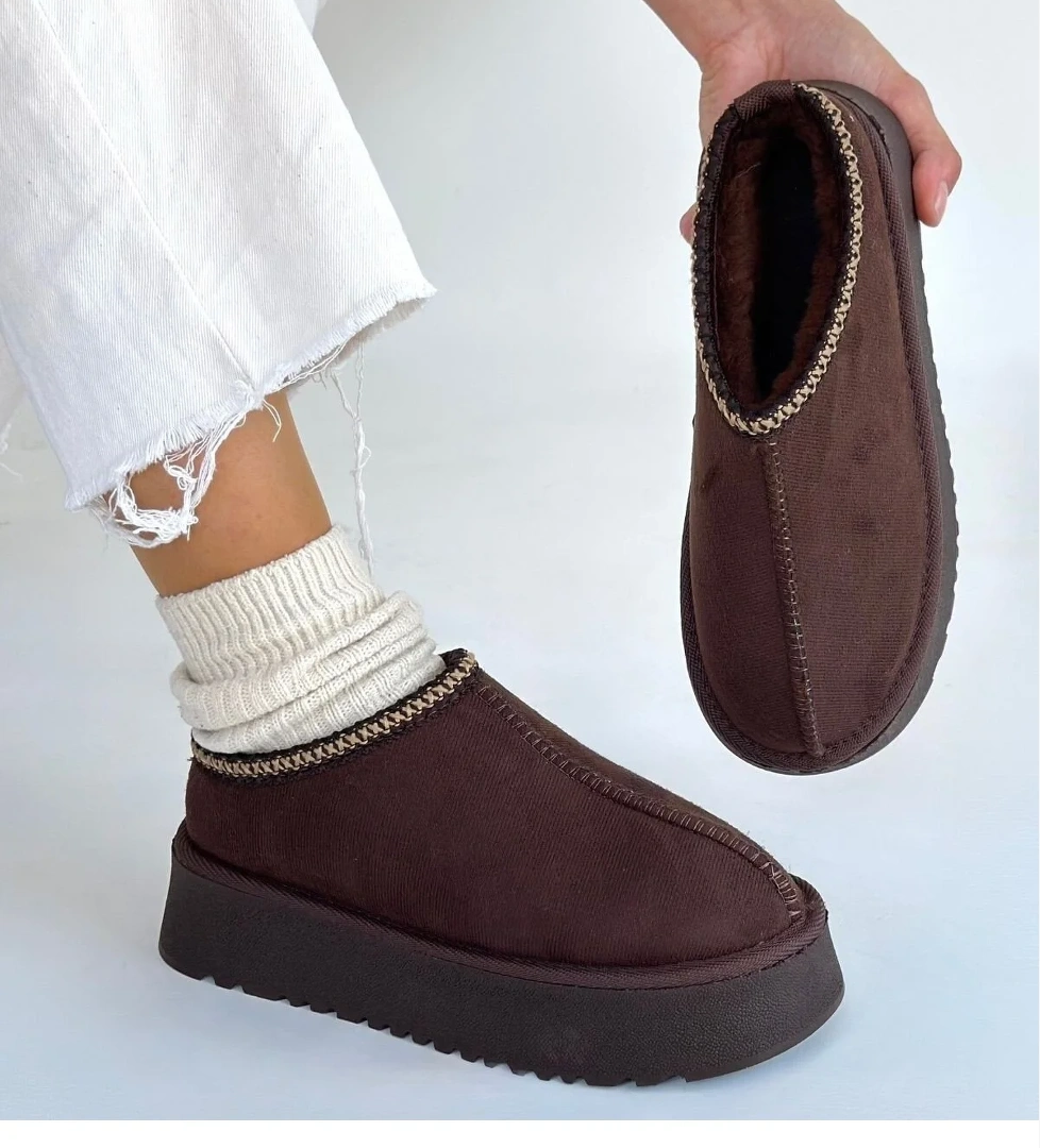 Pabucmarketi Taba Kahverengi Süet Yüksek Taban Kadın Düz Bot model görseli