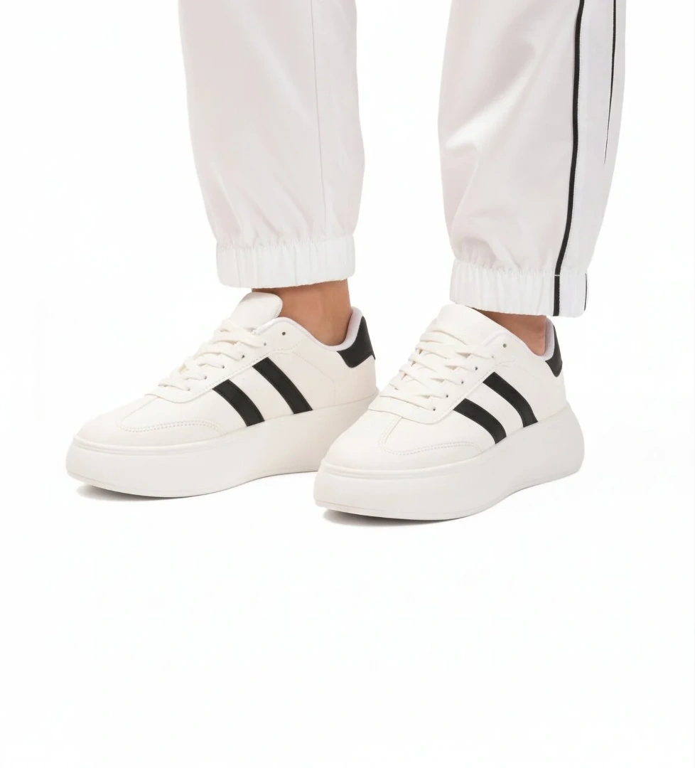 Aspor Beyaz Siyah Yüksek Taban Bağcıklı Unisex Sneaker