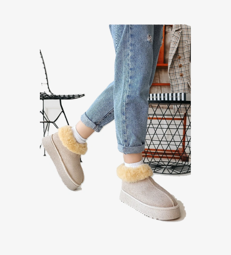 Bej Süet Kadın Düz Bot - Görsel 1