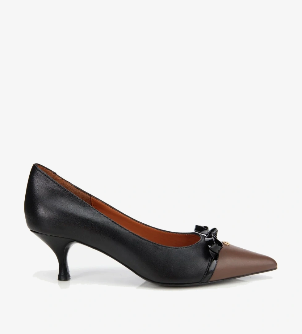 Kadın Deri Siyah Fiyonk Detaylı İnce Topuklu Stiletto - Görsel 1