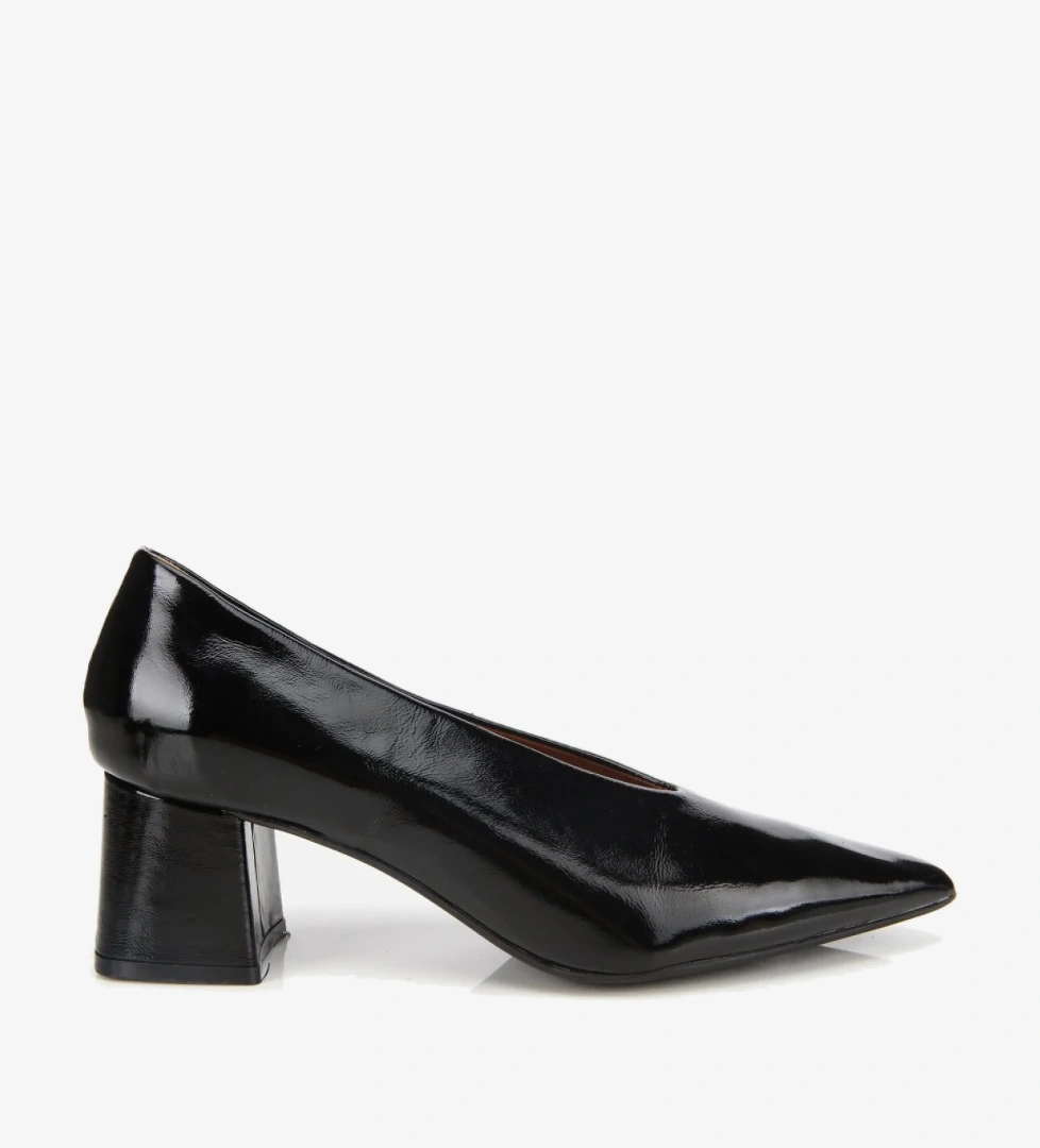 Kadın Rugan Deri Siyah Yumuşak Dokulu Kalın Topuklu Ayakkabı