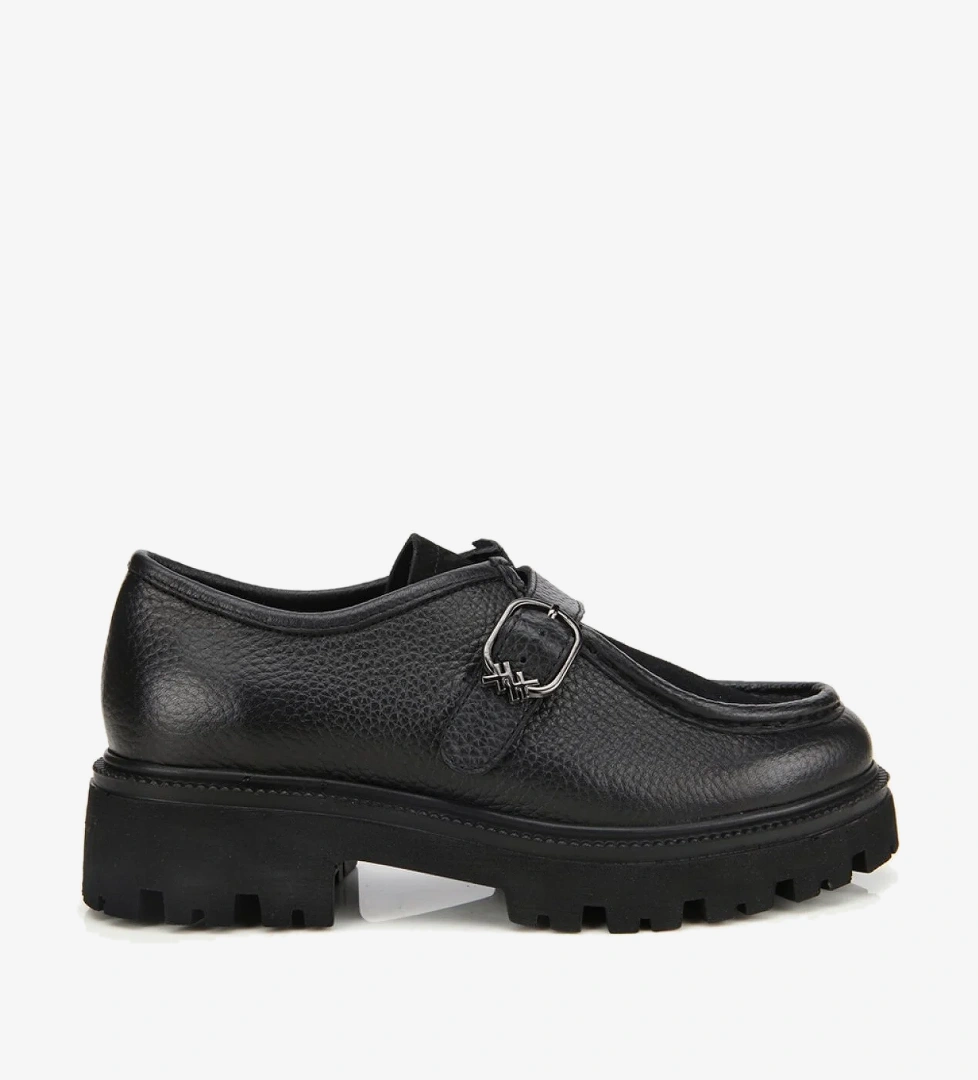 Kadın Süet Deri Siyah Toka Detaylı Yüksek Tabanlı Günlük Loafer - Görsel 1