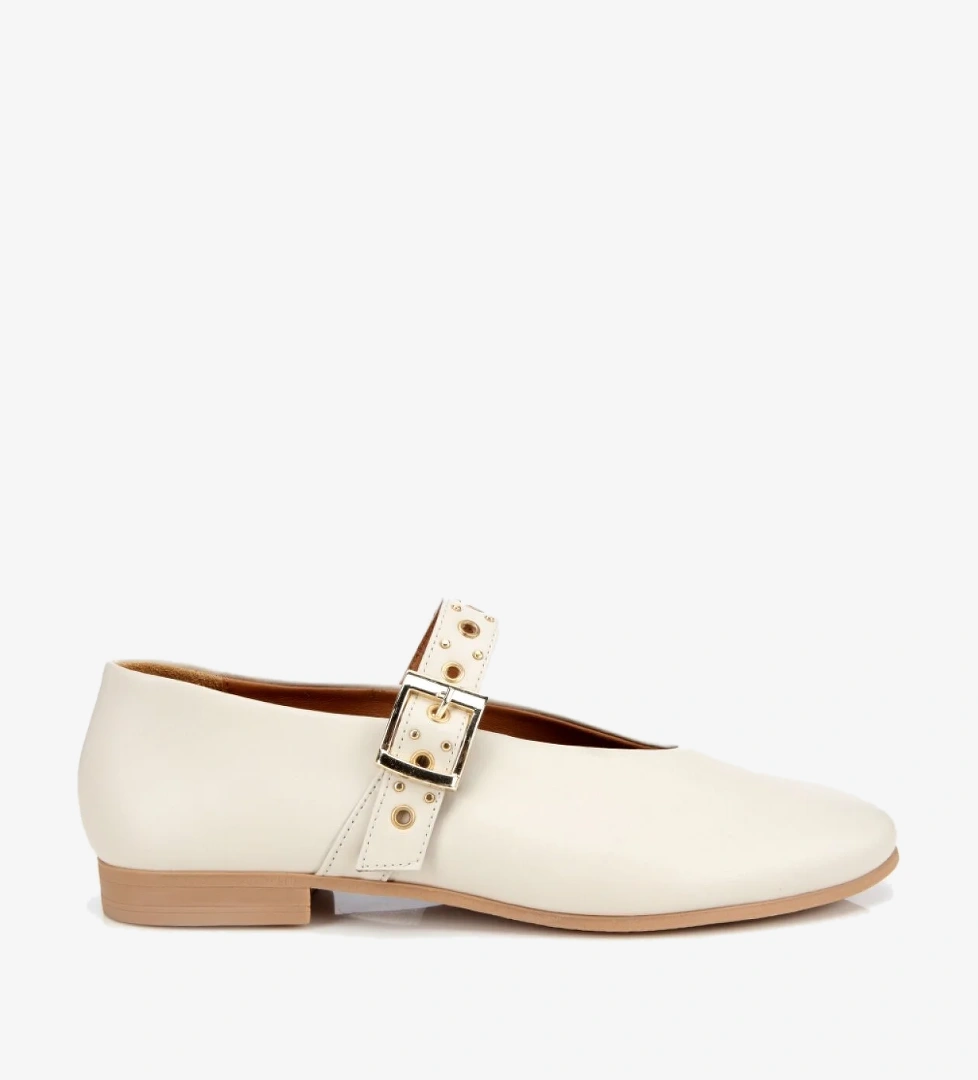 Hotiç Kadın Deri Siyah Ekru Mary Jane Kemerli Babet model görseli