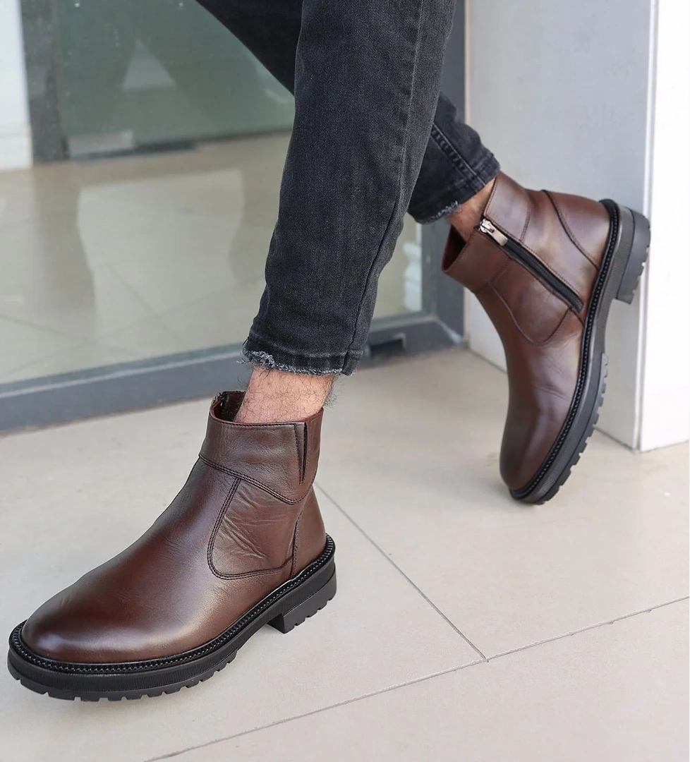 Kahverengi Cilt Garantili Erkek Hakiki Deri Soğuk Geçirmez Kaymaz Kauçuk Taban Bot IGR-8952BT - Görsel 1