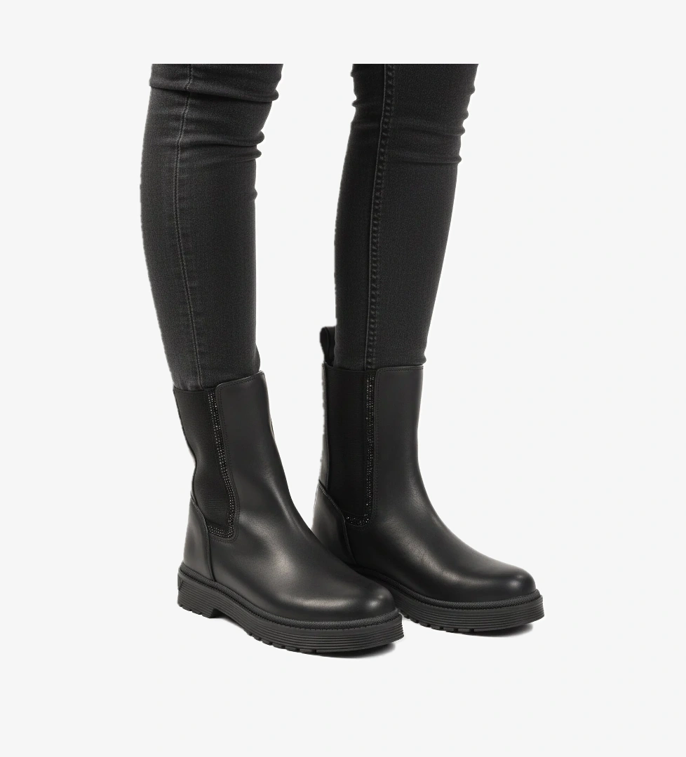 Siyah Bilekten Esnek Uzun İçi Polarlı Kaymaz Taban Kadın Bot 23012 Z