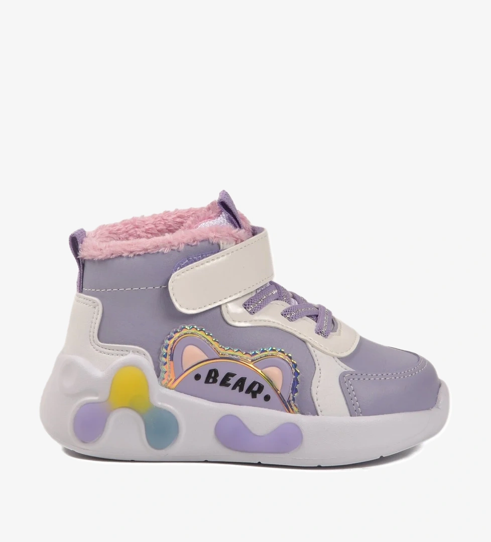 Lila Cırtlı Işıklı İçi Kürklü Anatomik Bebek Bot 2058 B