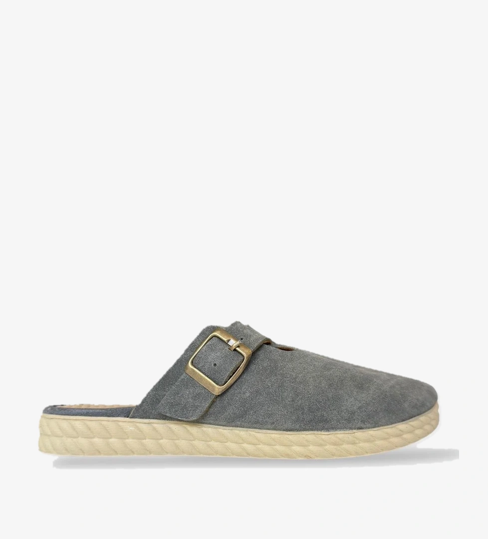 Kemerli Tokalı Nubuk Kadın Ev Terliği GRİ - Görsel 1