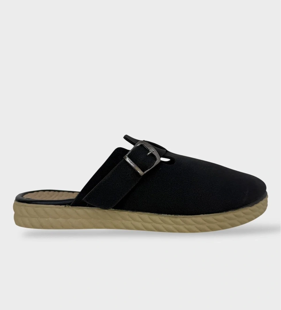 Kemerli Tokalı Nubuk Kadın Ev Terliği SİYAH