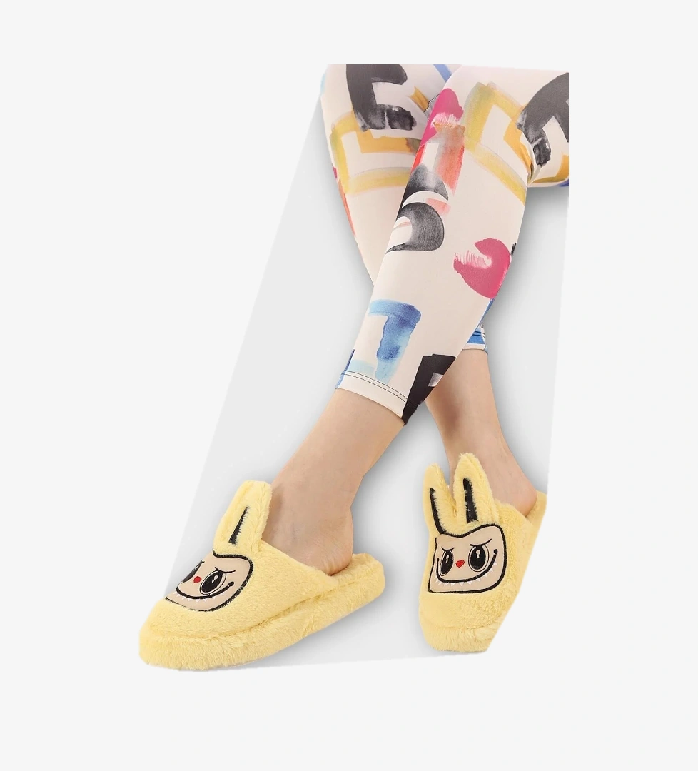 Sevimli Tavşan Figürlü Sıcak Tutan Kışlık Kadın Ev Terliği SARI - Görsel 1