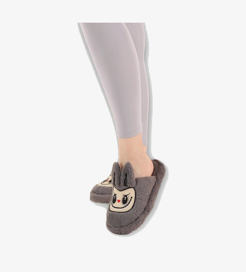 Sevimli Tavşan Figürlü Sıcak Tutan Kışlık Kadın Ev Terliği FÜME