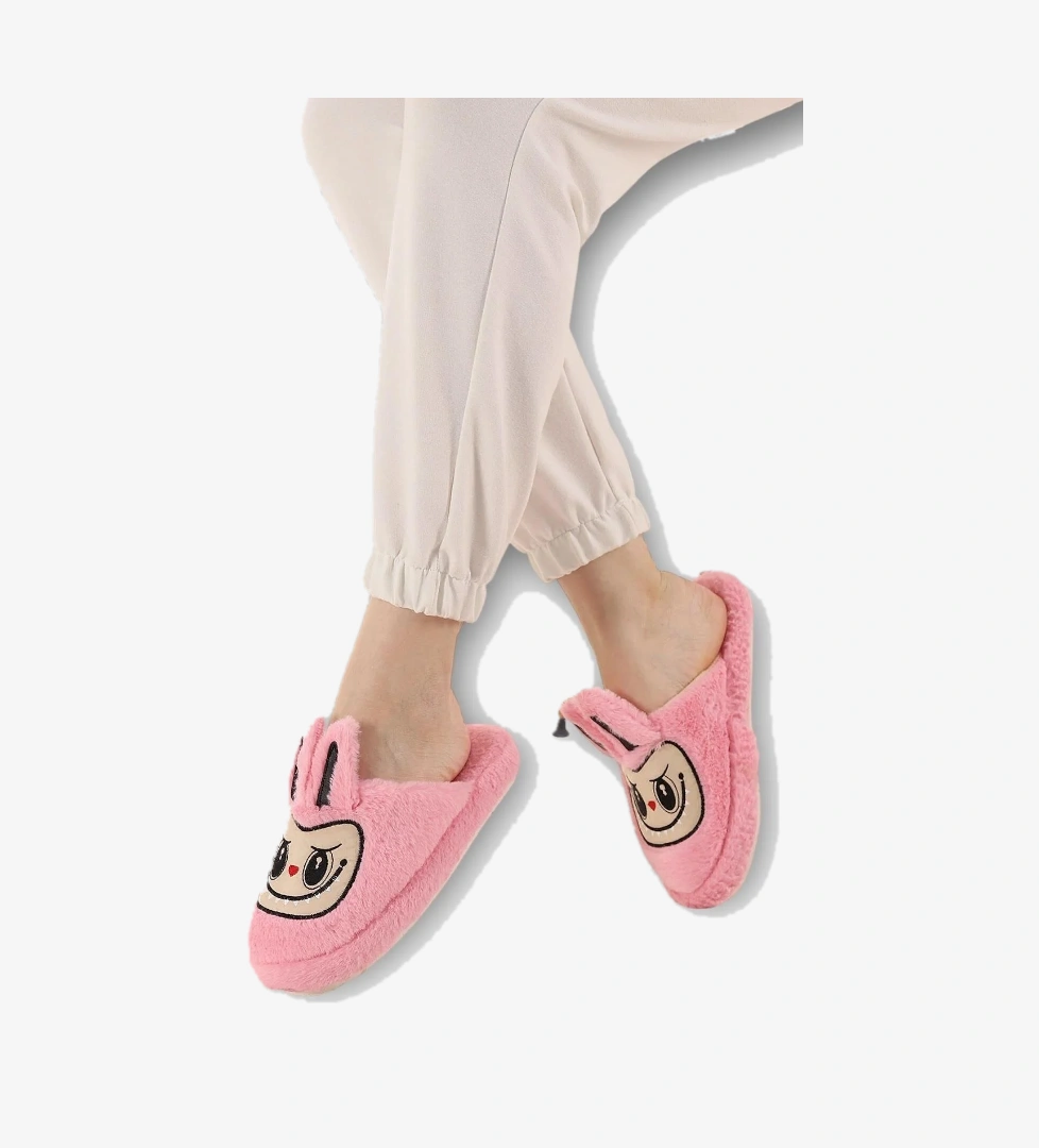 Sevimli Tavşan Figürlü Sıcak Tutan Kışlık Kadın Ev Terliği PEMBE