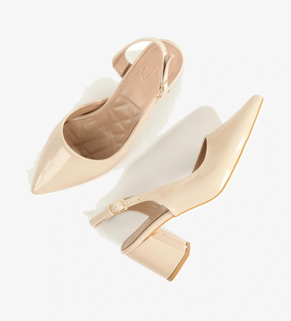 Verlik Ten Rugan Kısa Kalın Topuklu Stiletto Asimetrik Bantlı Kadın Ayakkabı