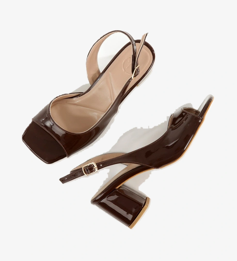 Nino Kahve Rengi Rugan Kalın Topuklu Sandalet Küt Burunlu Ayakkabı