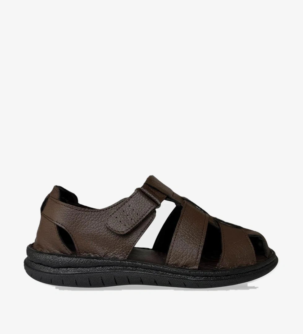 Liger Erkek İçi Dışı Hakiki Deri Ortopetik Yazlık Esnek Ve Çok Hafif Günlük Ayakkabı Sandalet Kahverengi̇ Si̇yah model görseli