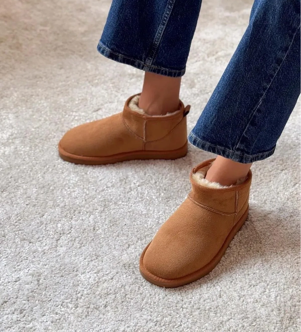 52126 Süet İçi Kürklü Mini Boy Bilekte Kısa Kadın Bot