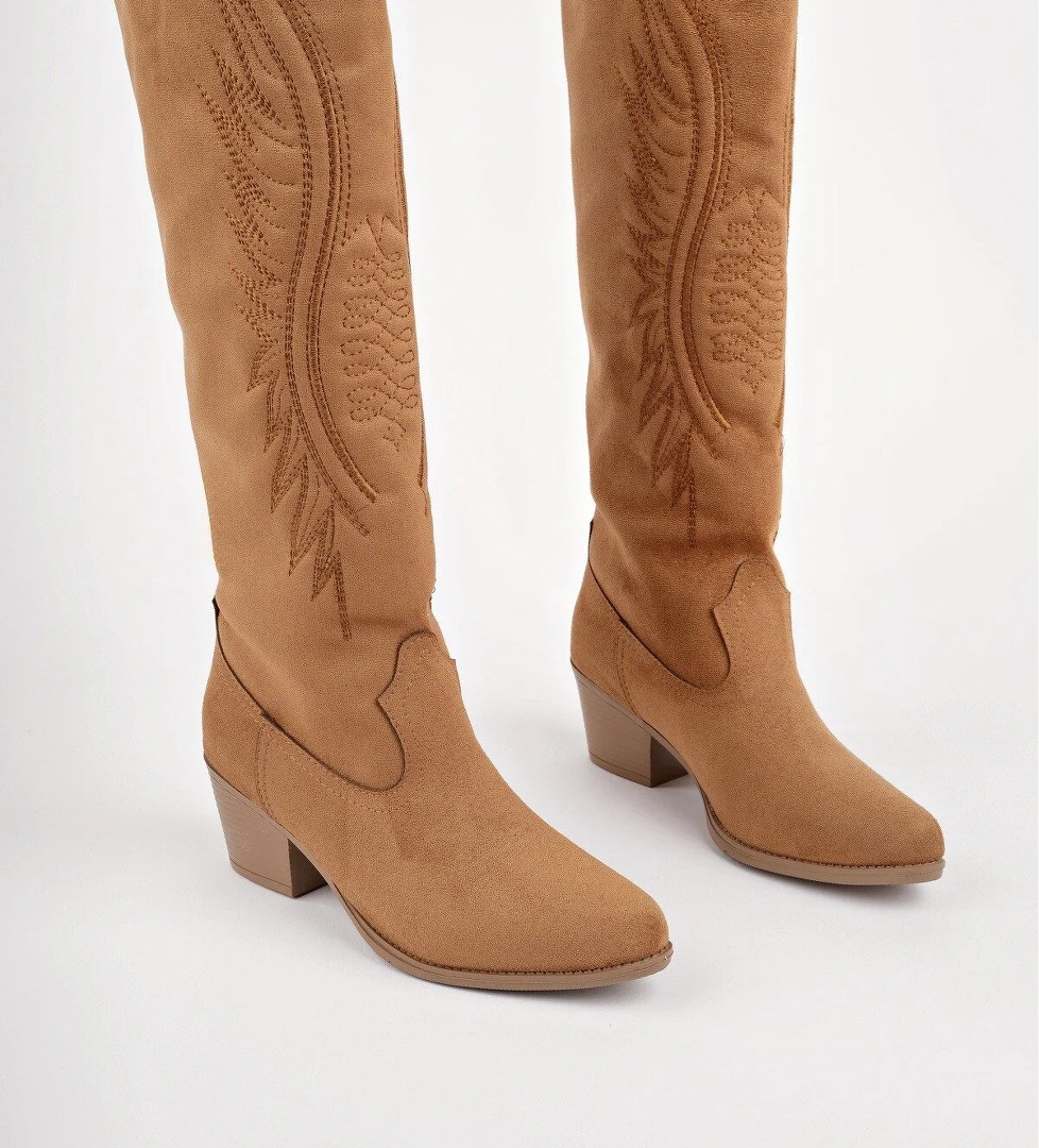 RODEO Dikiş Detaylı Kalın Topuklu Kovboy Kadın Çizme