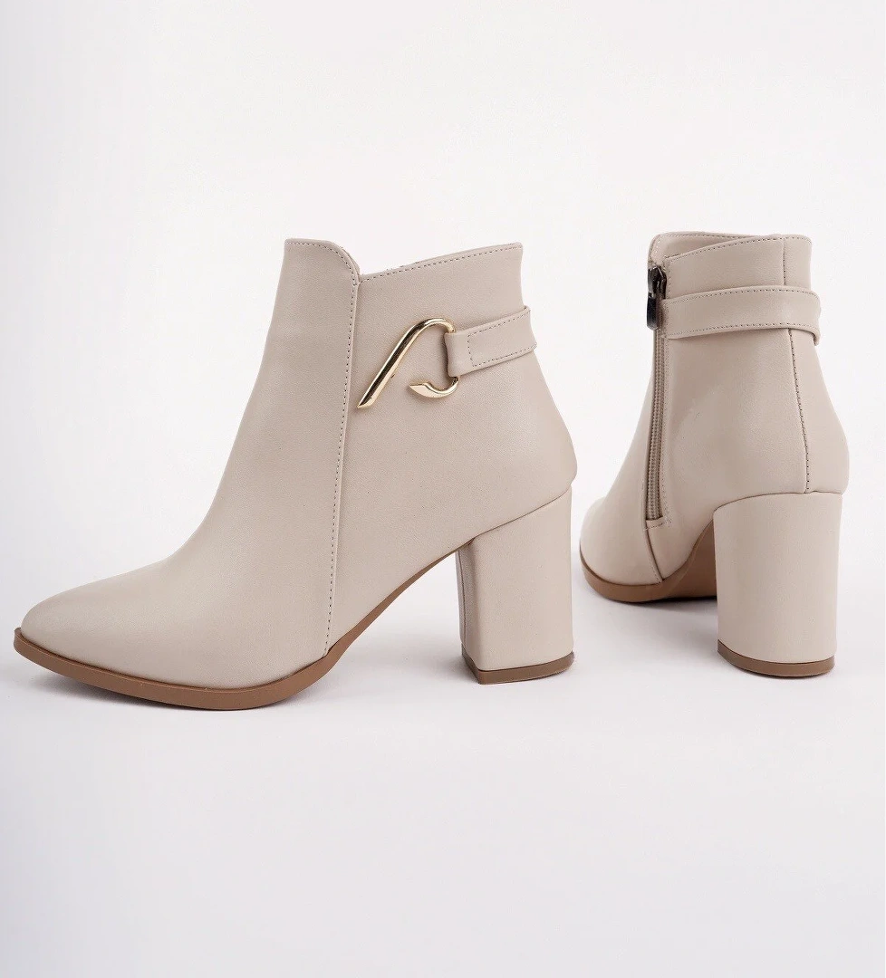 FORTİS Sivri Burun Toka Detaylı Fermuarlı Kalın Topuklu Kadın Bot