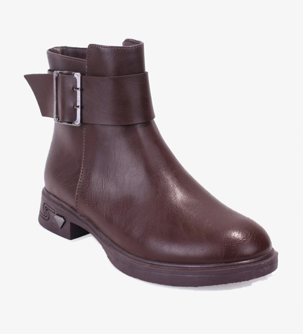 DZA07-1004V042 Kahve Günlük Fermuarlı Düz Topuk Kadın Bot - Görsel 1