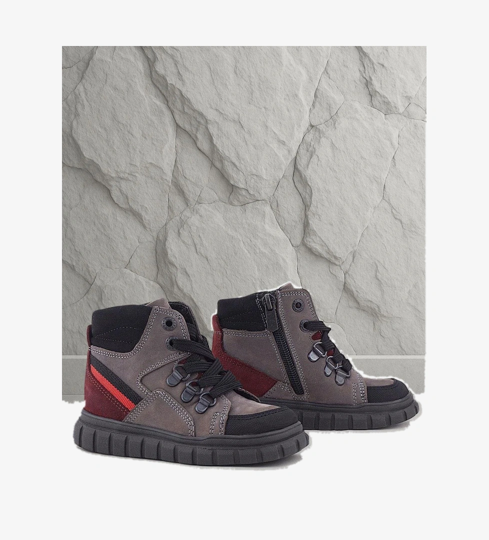 Hakiki Deri Gri Siyah Fermuarlı Erkek Bebek Bot - Görsel 1