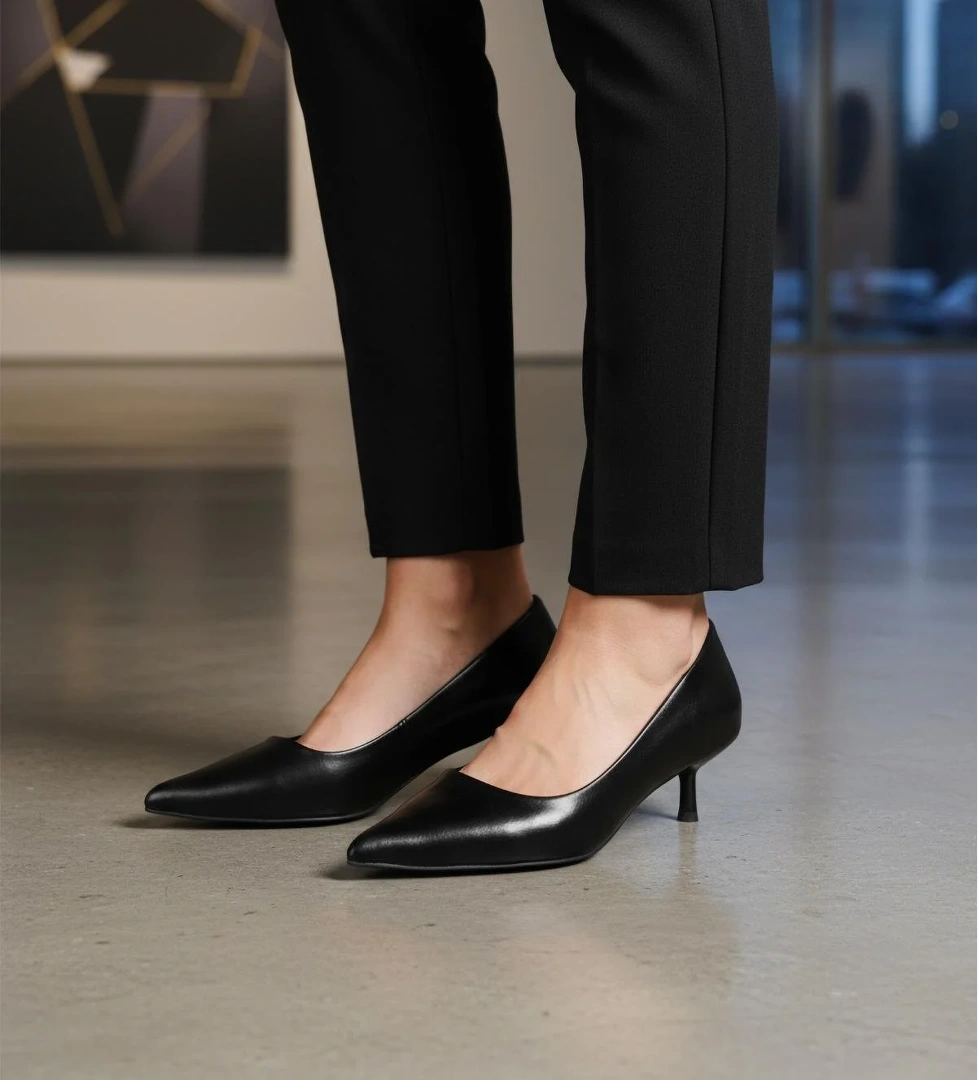 458343 Z Siyah Cilt Kadın Topuklu Ayakkabı