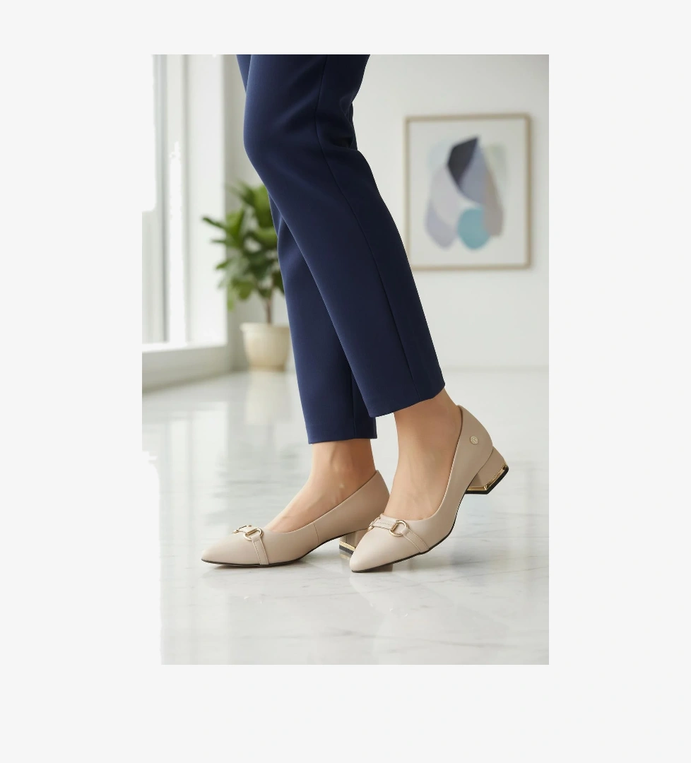 PC-55197 Z Bej Saten Tekstil Kadın Abiye Ayakkabı - Görsel 1