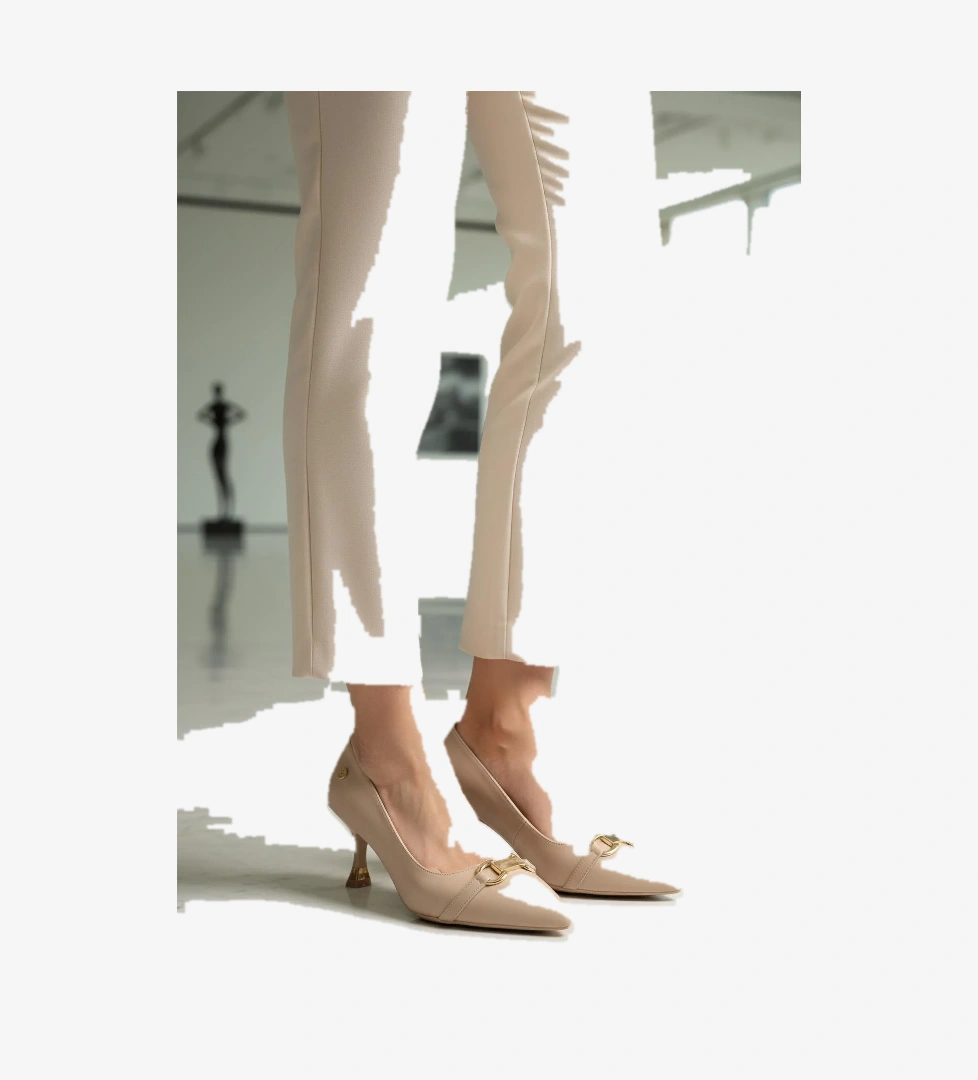 PC-55015 Z Krem Kadın Abiye Ayakkabı - Görsel 1