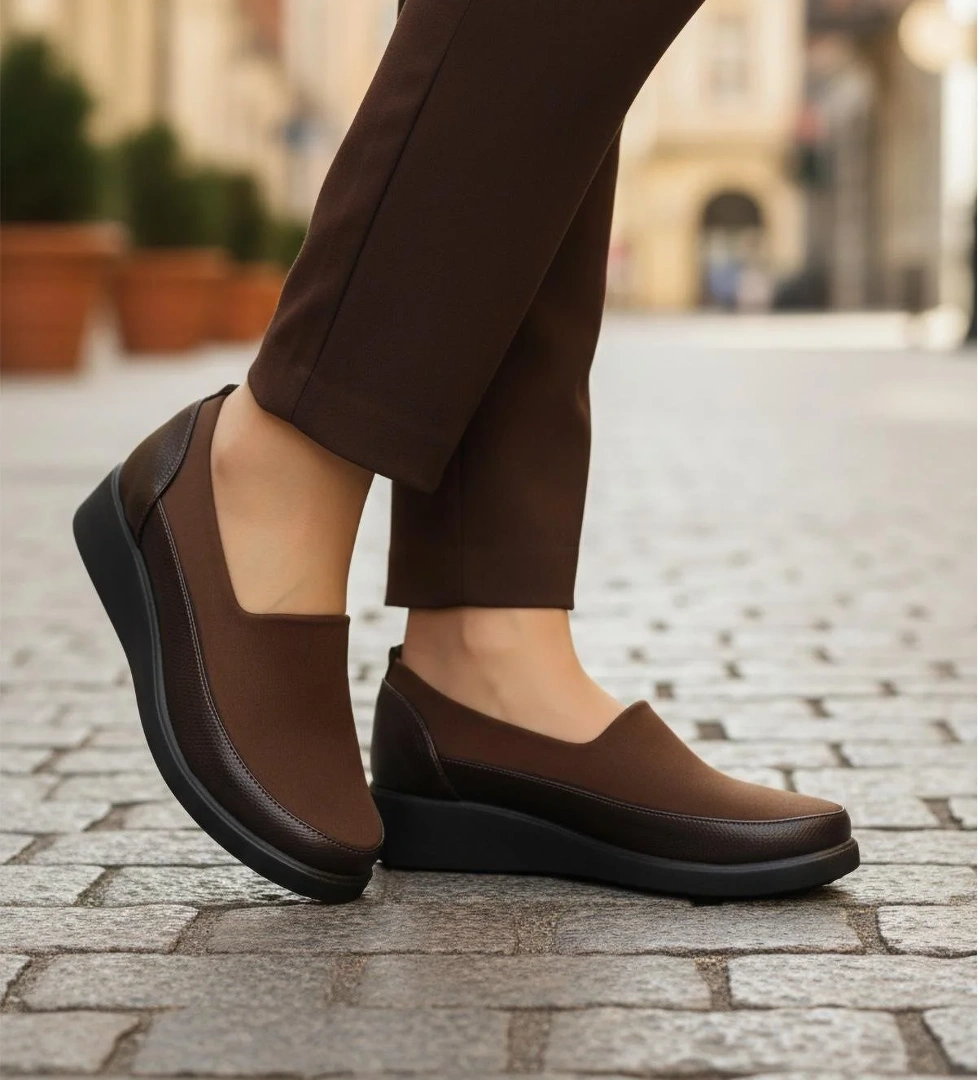 651586 Z Kahve Floter Tekstil Kadın Esnek Günlük Ayakkabı - Görsel 1