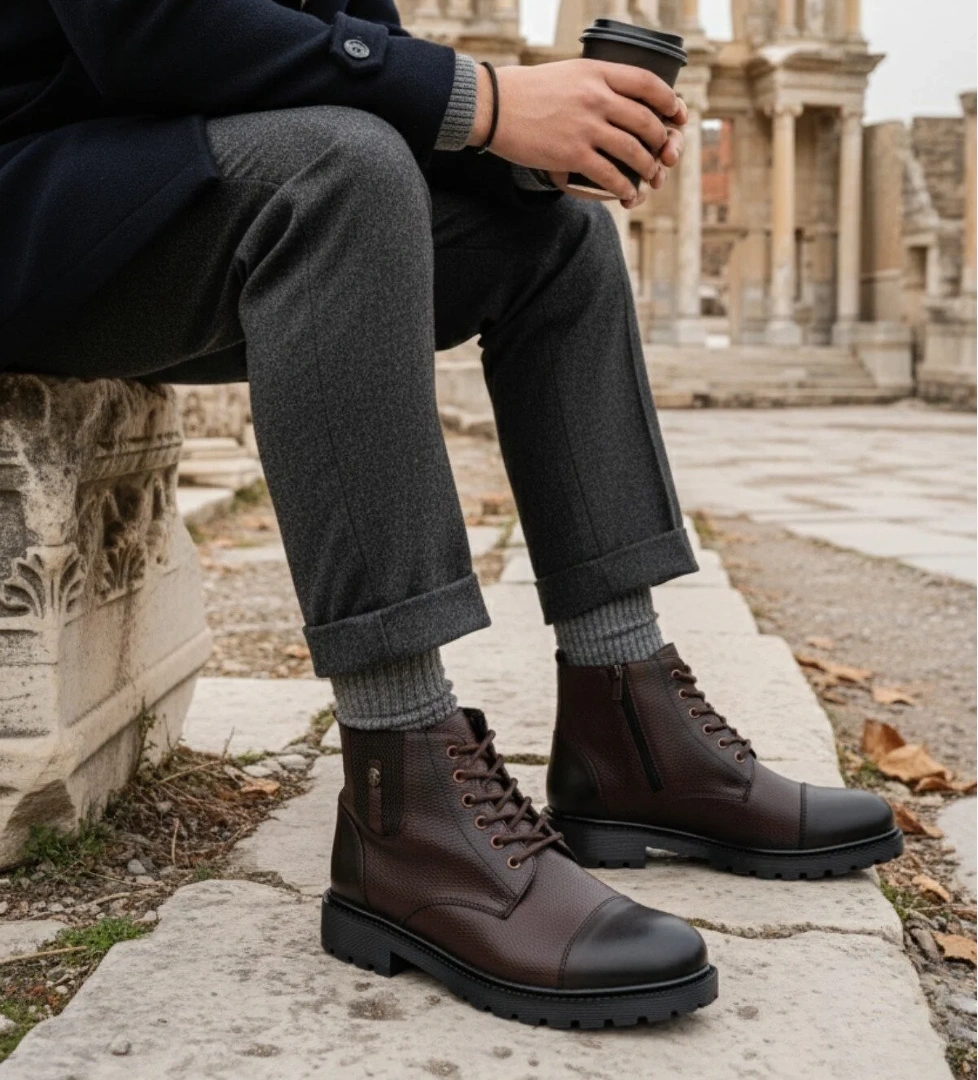 RAFA Fermuarlı Bağcıklı Kürklü Erkek Bot - Görsel 1