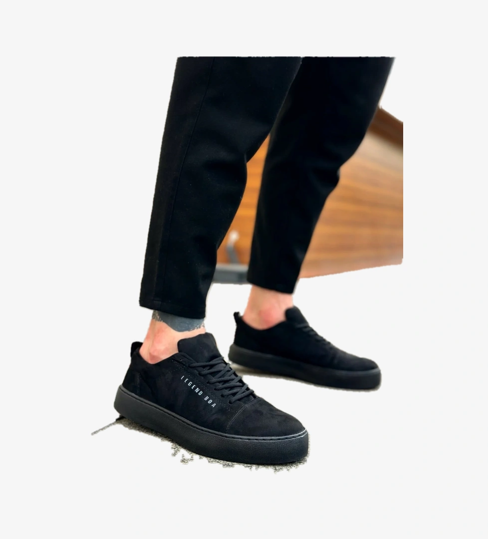 Bağcıklı Erkek Spor Ayakkabı SİYAH SÜET (SİYAH TABAN) - Görsel 1