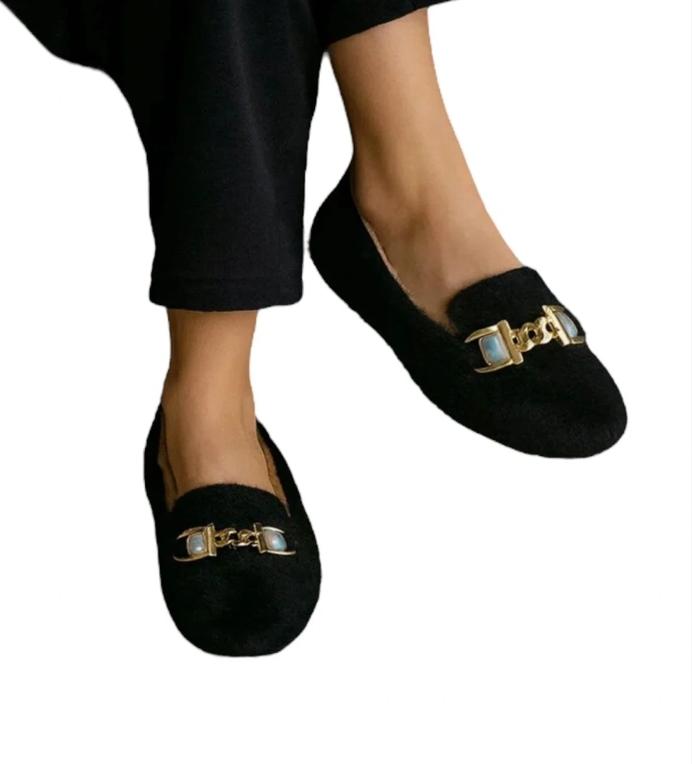 Yumuşak Peluş Ses Yapmaz Hafif Taban Kadın Ev Babeti Panduf SİYAH