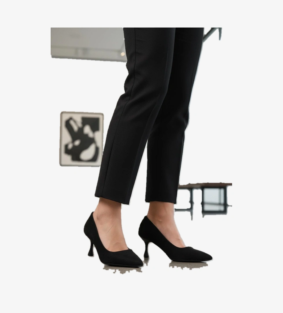 695033 Z Siyah Süet Kadın Topuklu Ayakkabı