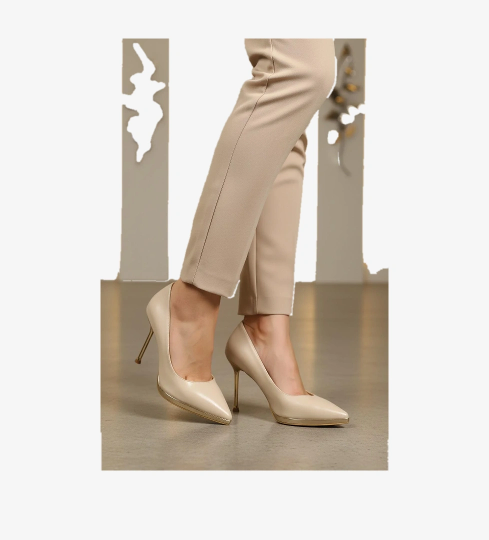 448205 Z Bej Kadın Topuklu Ayakkabı - Görsel 1