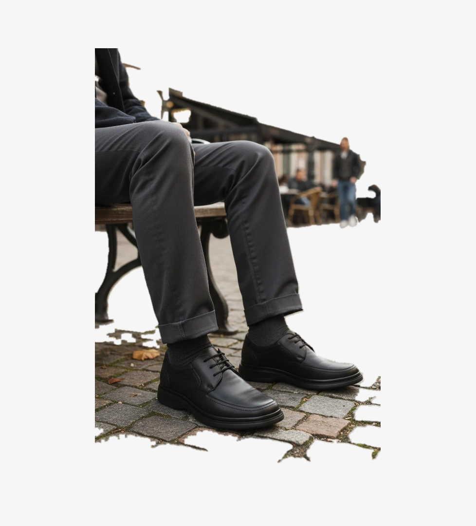 DSN 2038 M Siyah Hakiki Deri Erkek Günlük Ayakkabı - Görsel 1