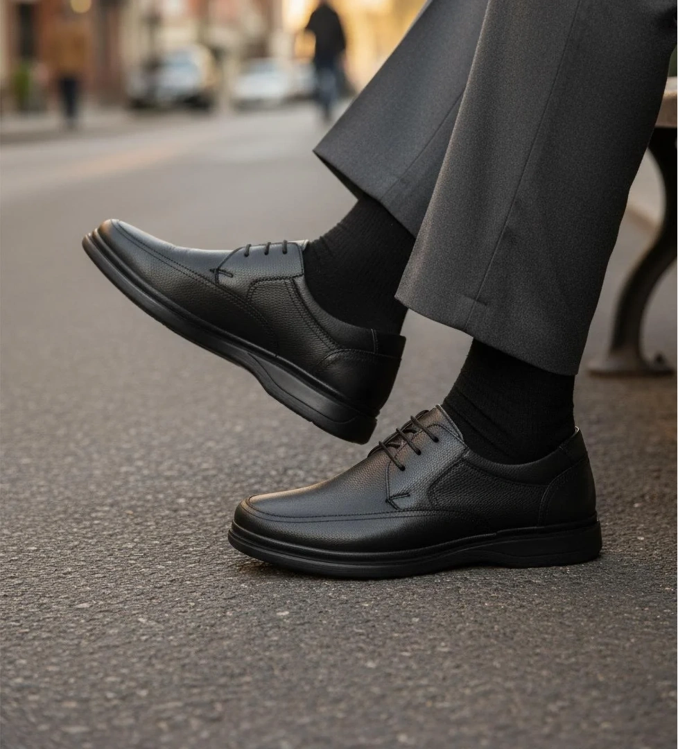 Siyah Kırışık Hakiki Deri Erkek Günlük Ayakkabı DSN 2038 M