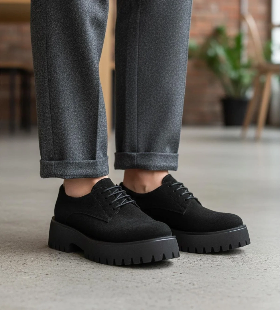 572451 Z Siyah Süet Suni Deri Kadın Günlük Ayakkabı