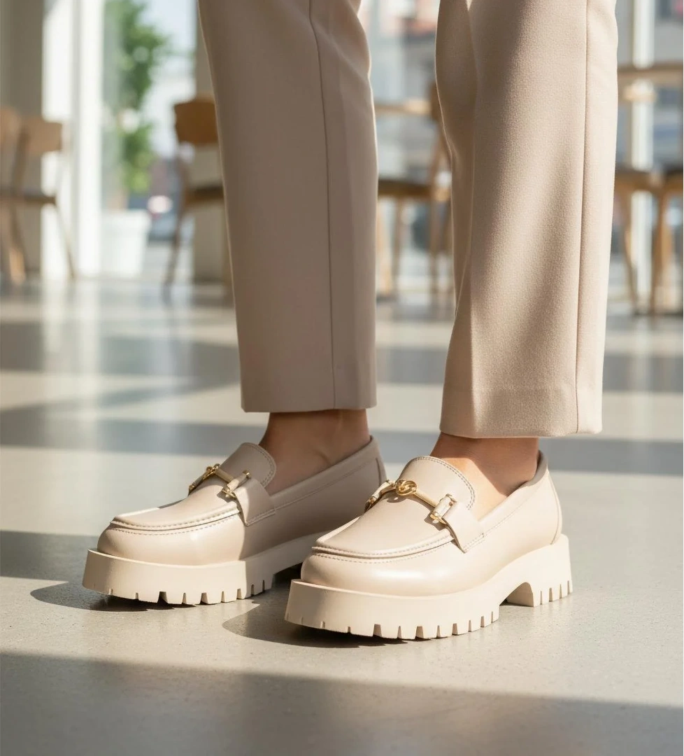 547825 Z Bej Kadın Tokalı Günlük Ayakkabı