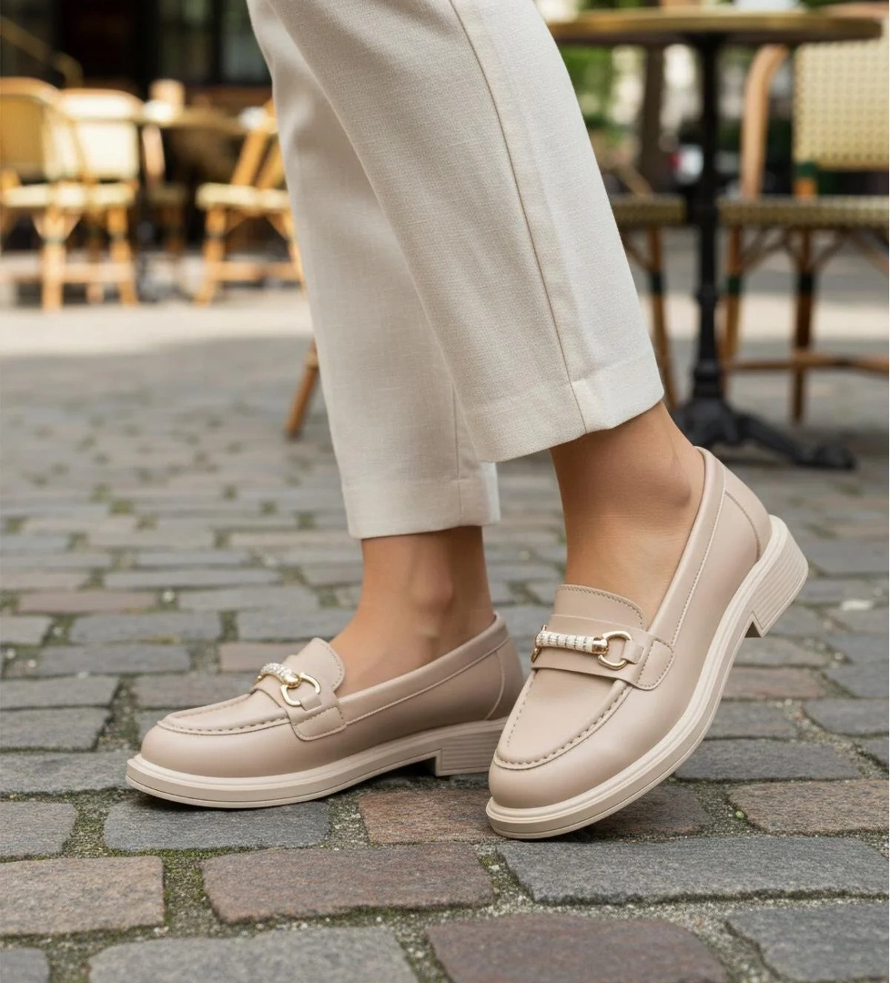 572441 Z Bej Cilt Tokalı Kadın Günlük Ayakkabı