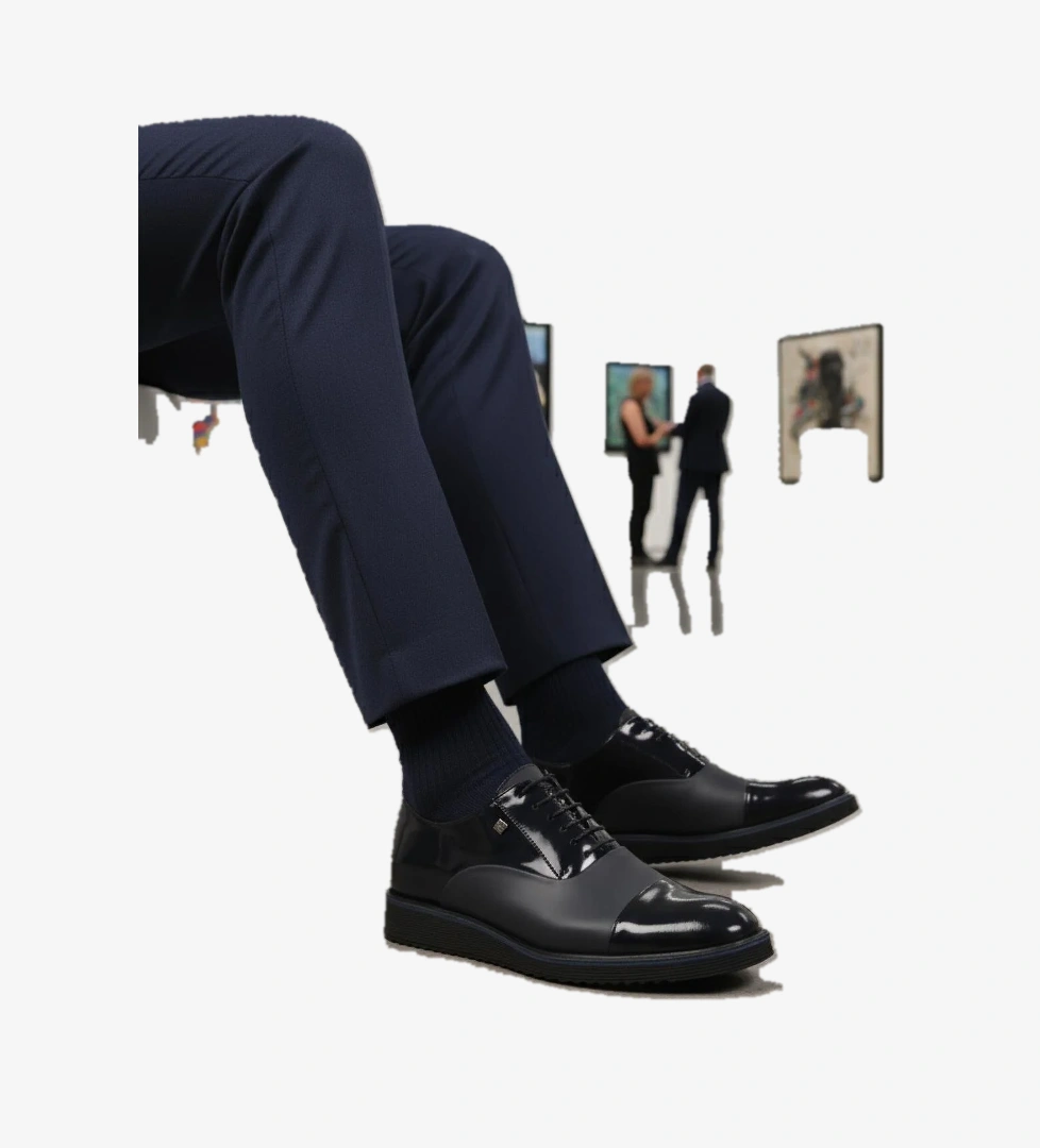 6590 M Lacivert Rugan Hakiki Deri Erkek Klasik Ayakkabı