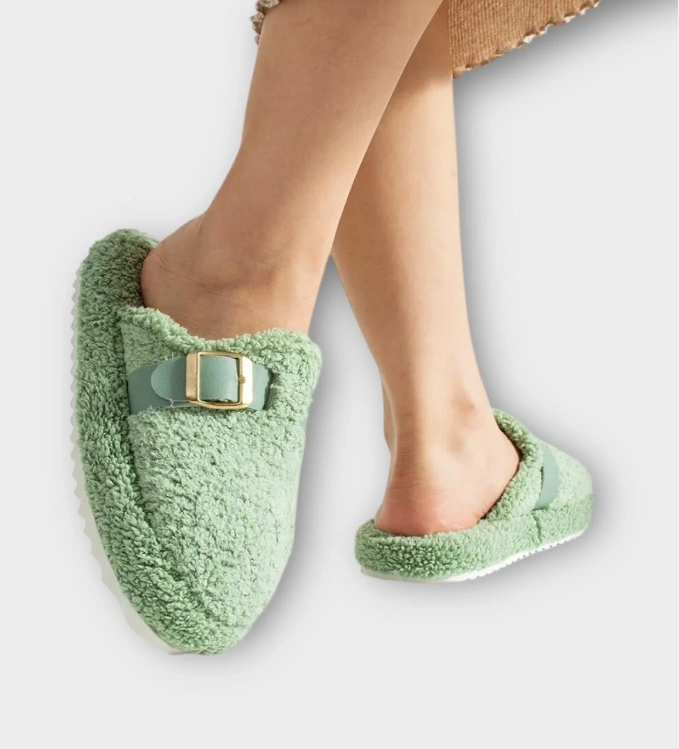 Pofuduk Ses Yapmaz Eva Taban Tokalı Kadın Ev Terliği YEŞİL