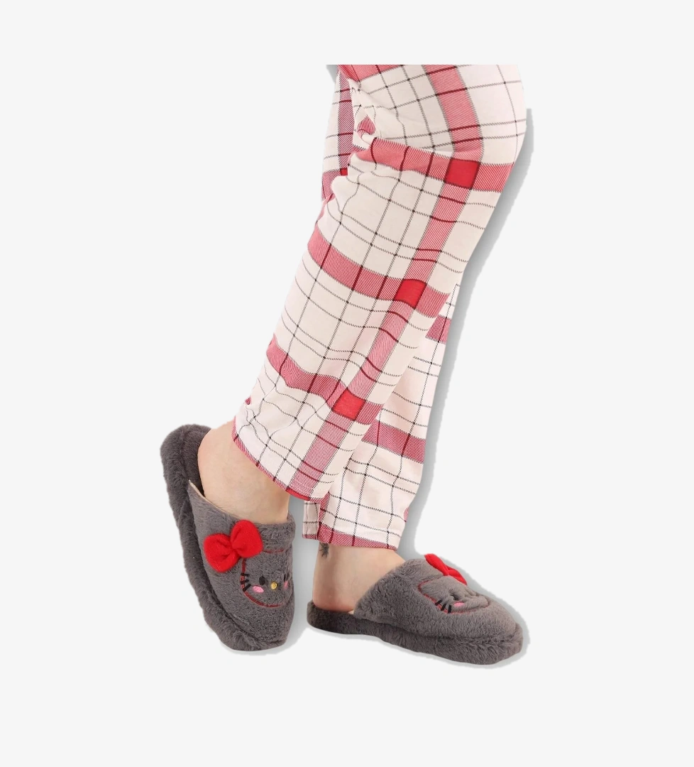 HelloKitty Figürlü Sıcak Tutan Kışlık Kadın Ev Terliği FÜME - PEMBE