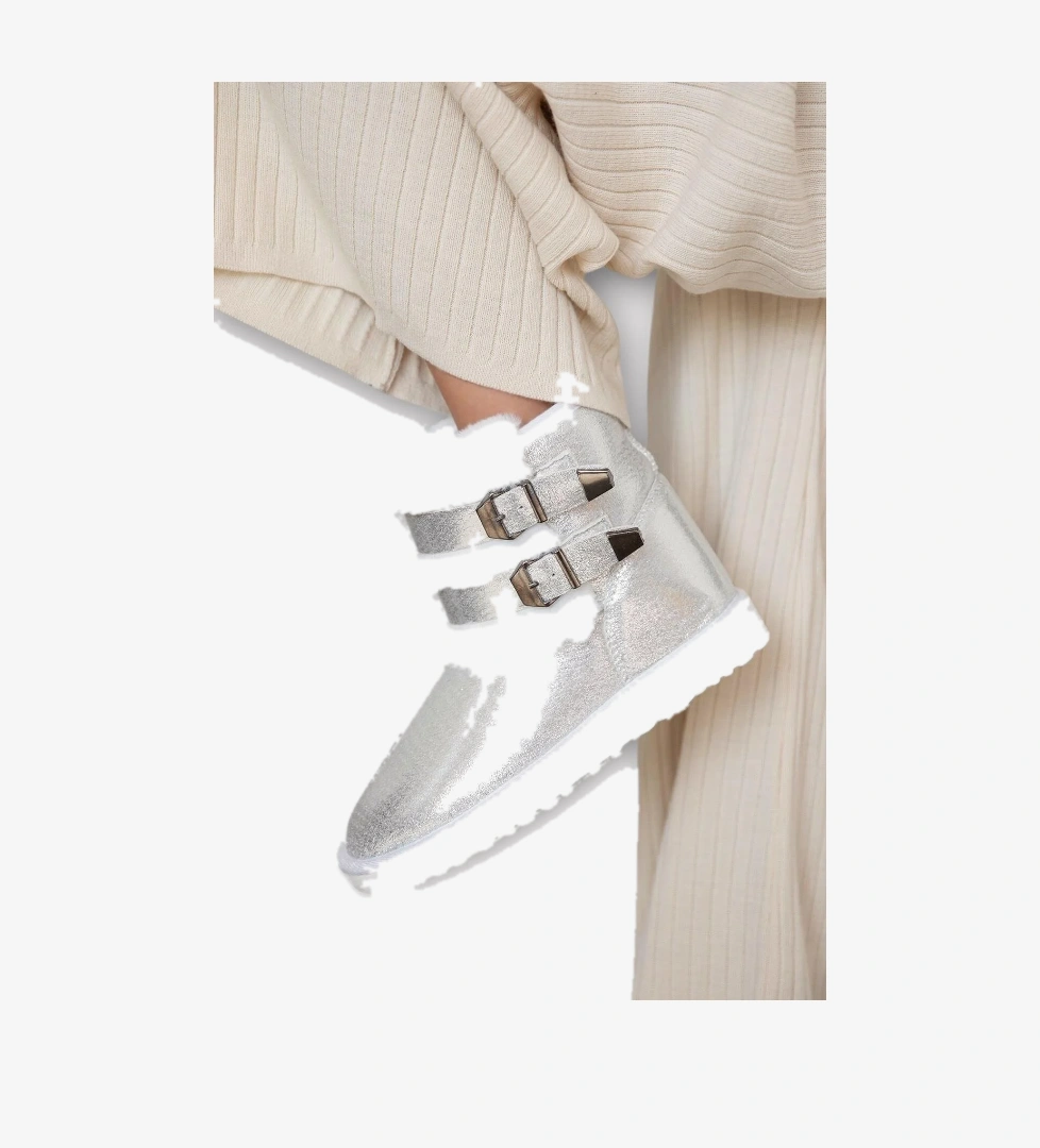 İçi Kürklü Çift Kemerli Kadın Bot GÜMÜŞ