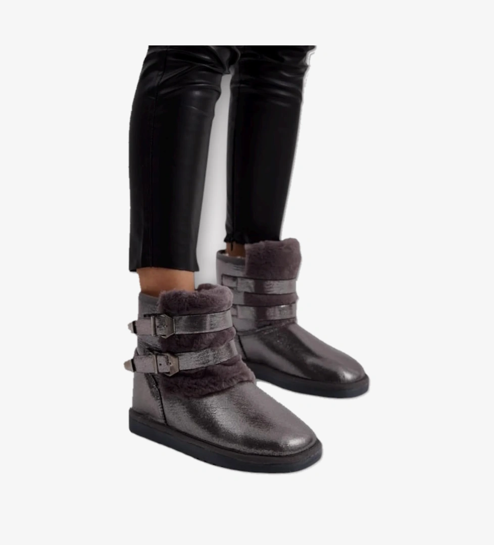 İçi Kürklü Çift Kemerli Kadın Bot PLATİN